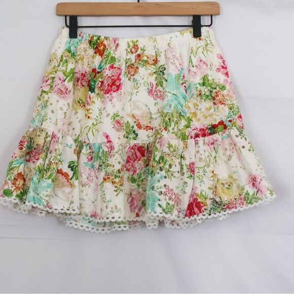 Lulus Gorgeous Aura White Floral Print Embroidered Ruffled Mini Skirt - Small - Picture 5 of 9